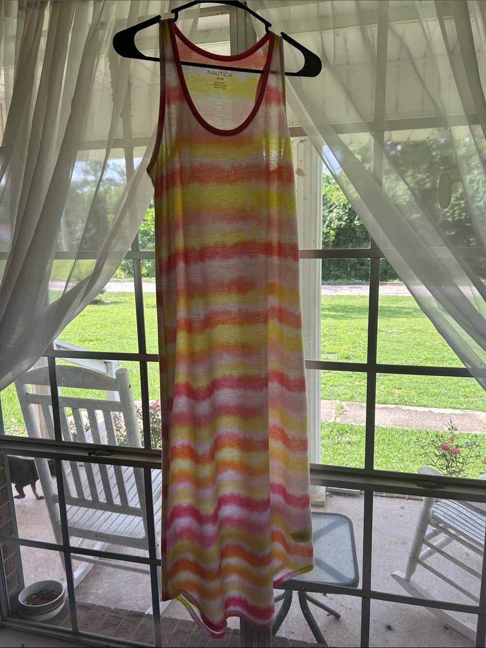 Nautica Tank Maxi Dress in Pink, Yellow & Cream Stripes